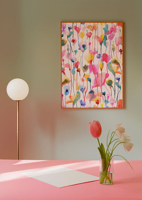 Botanische aquarel print met wilde bloemen