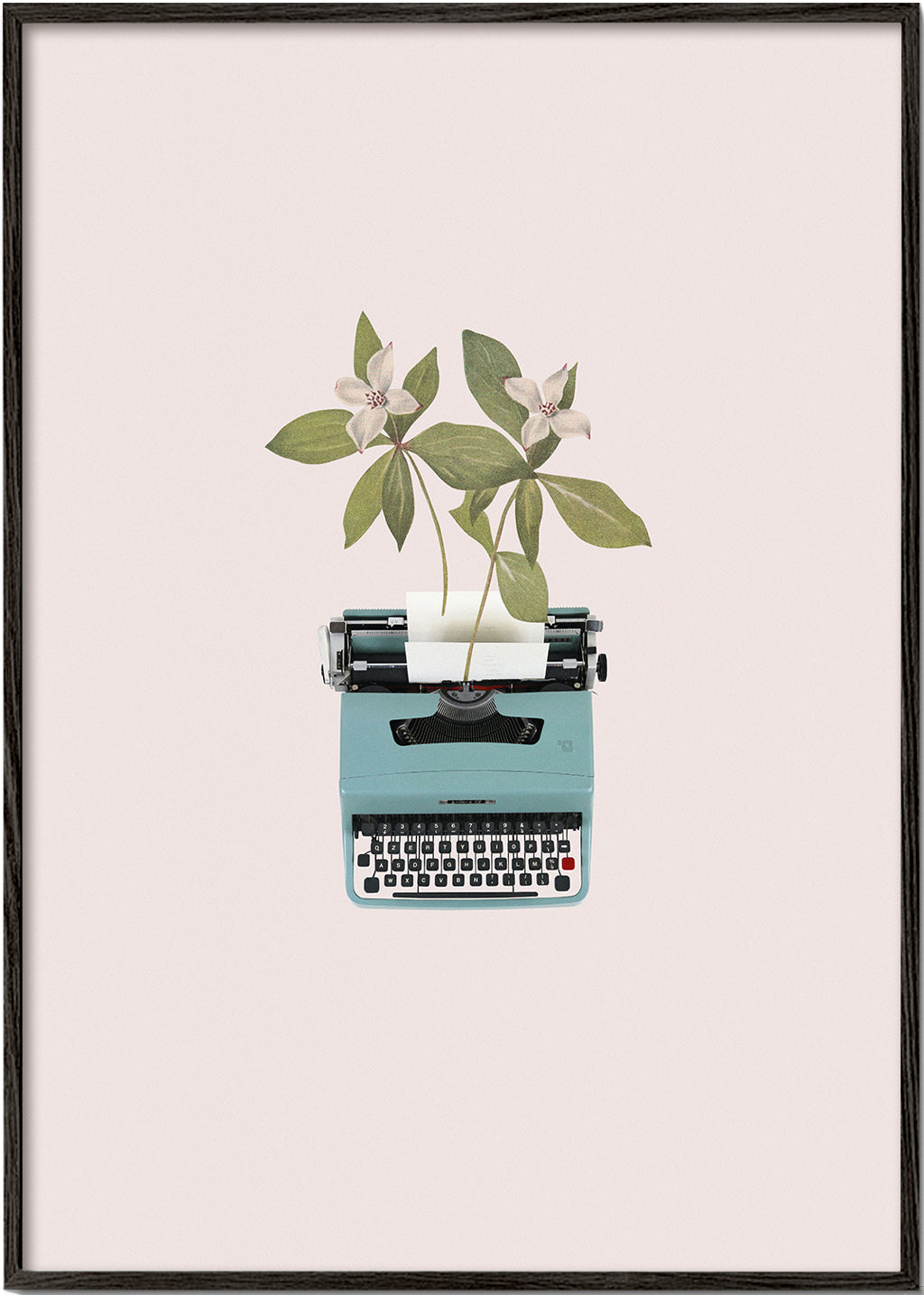 Botanische poster: typemachine met bladeren