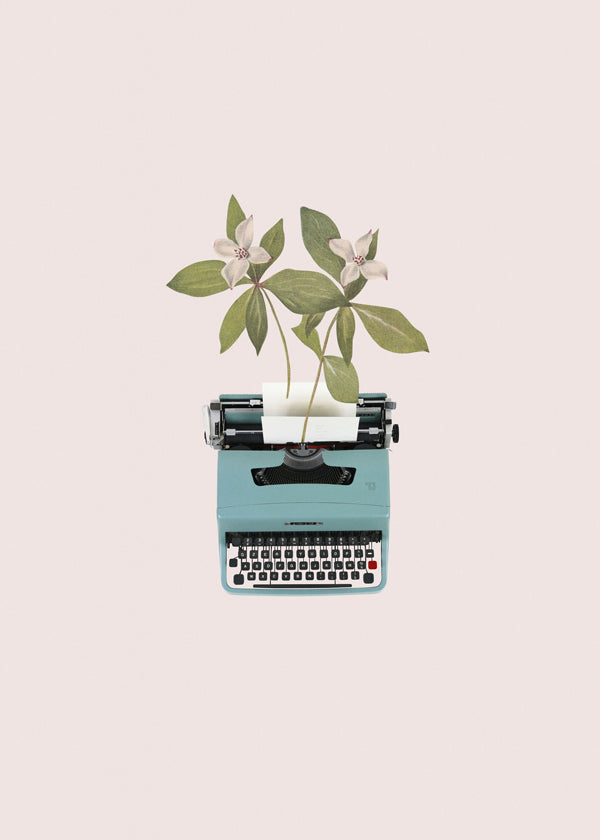 Botanische poster: typemachine met bladeren