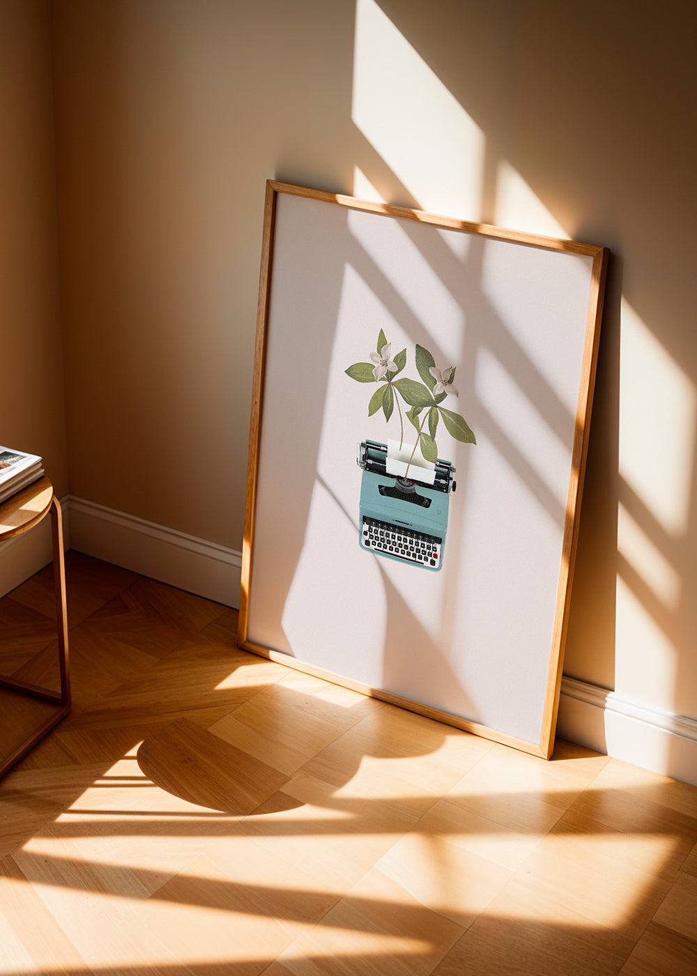 Botanische poster: typemachine met bladeren