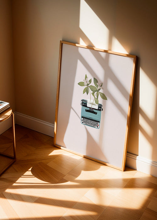 Botanische poster: typemachine met bladeren