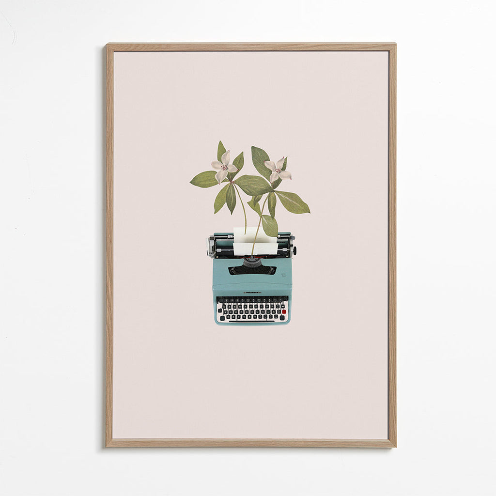 Botanische poster: typemachine met bladeren