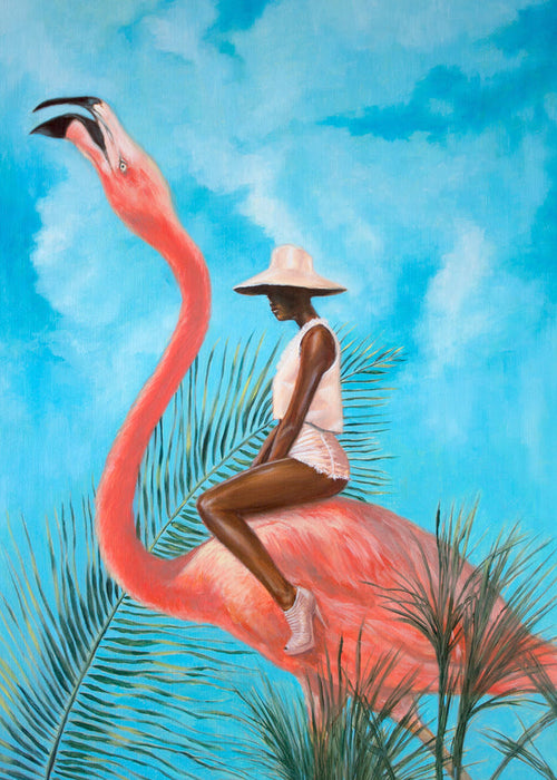 Flamingo kunst met rijder