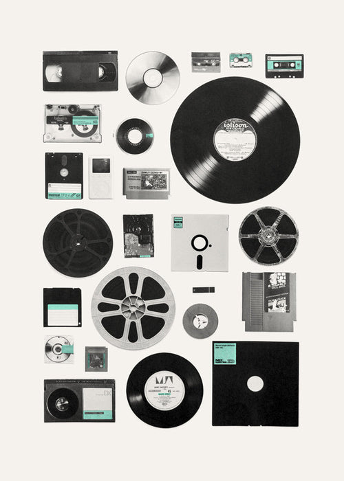 Vintage poster met muziekmedia-collage