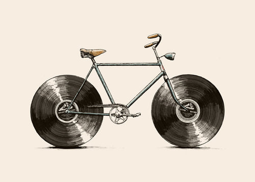 Illustratie fiets met vinylwielen