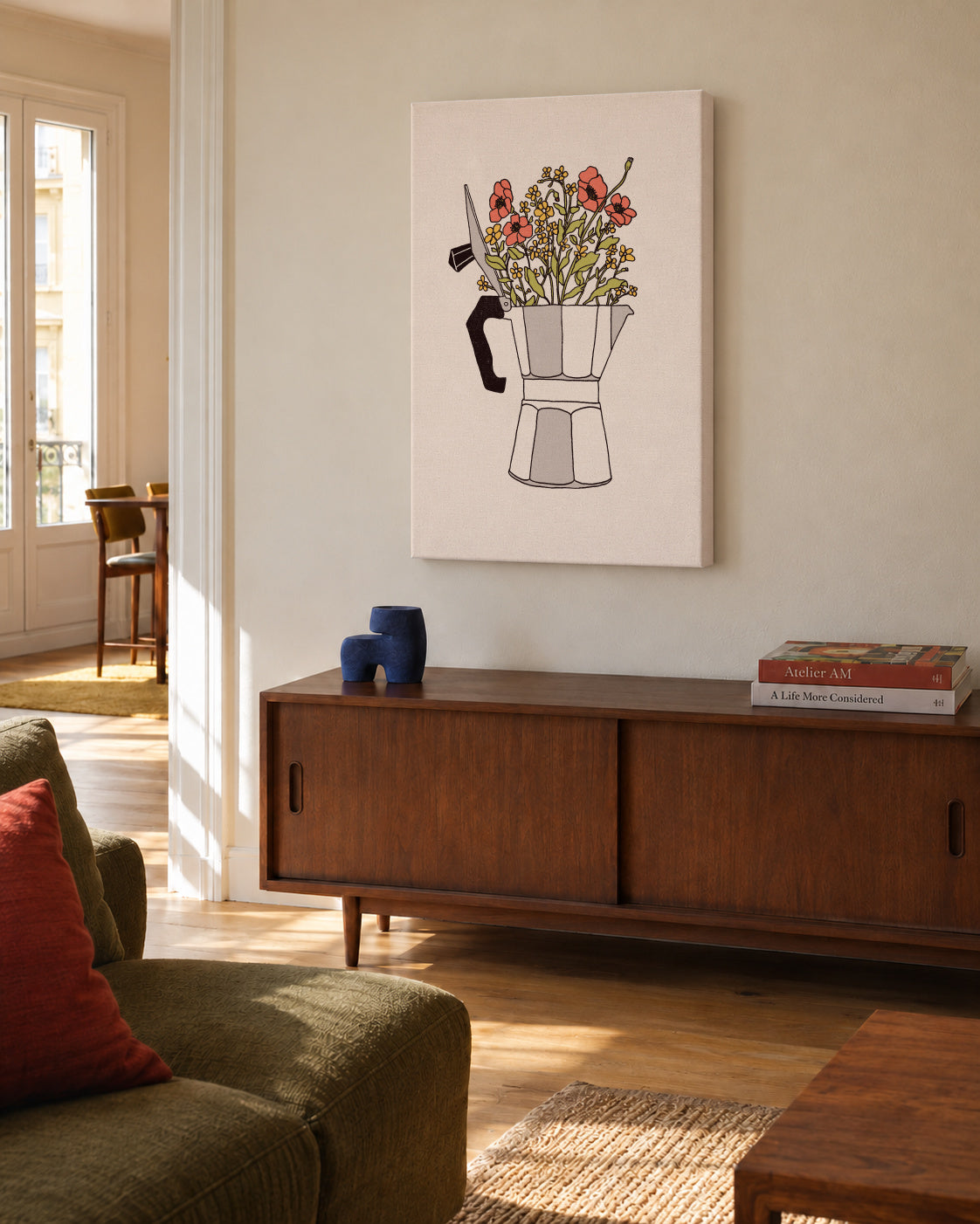 Moka Flowers - Unframed canvas in an interior
