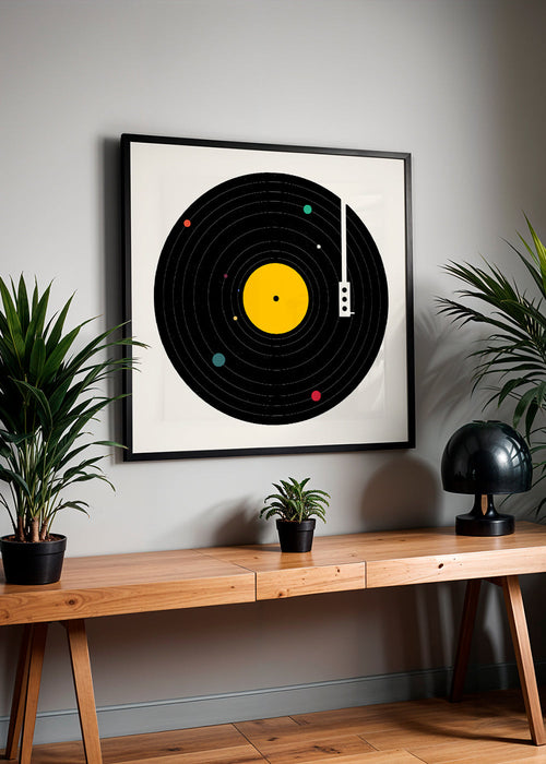 Vintage print met vinyl-illustratie