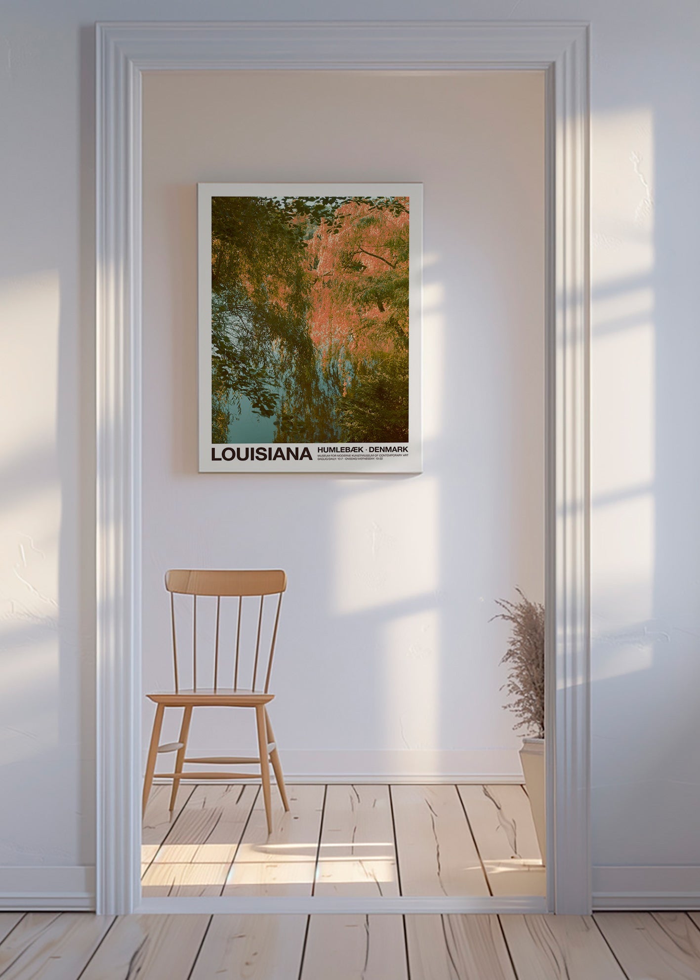 Tableau de paysage avec lac et reflets roses