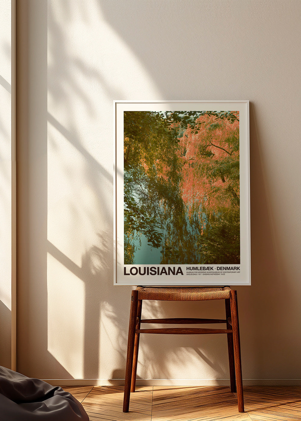 Tableau de paysage avec lac et reflets roses