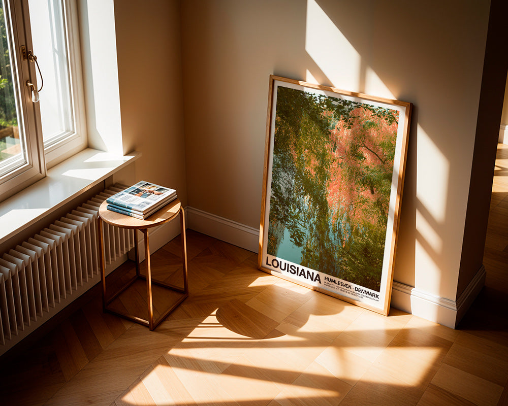 Tableau de paysage avec lac et reflets roses