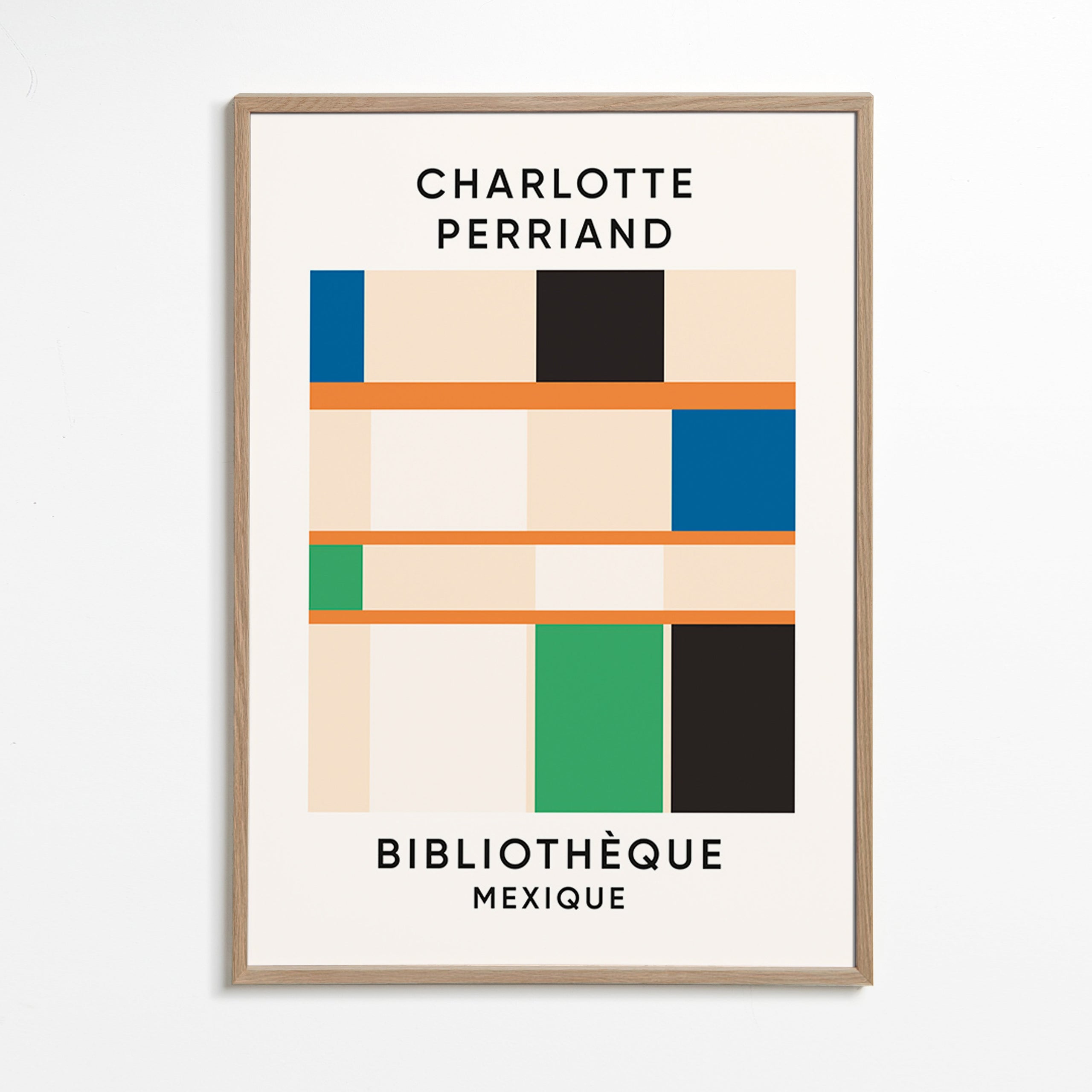 Geometrisches Poster mit Blöcken und Typografie 'Bibliothèque'
