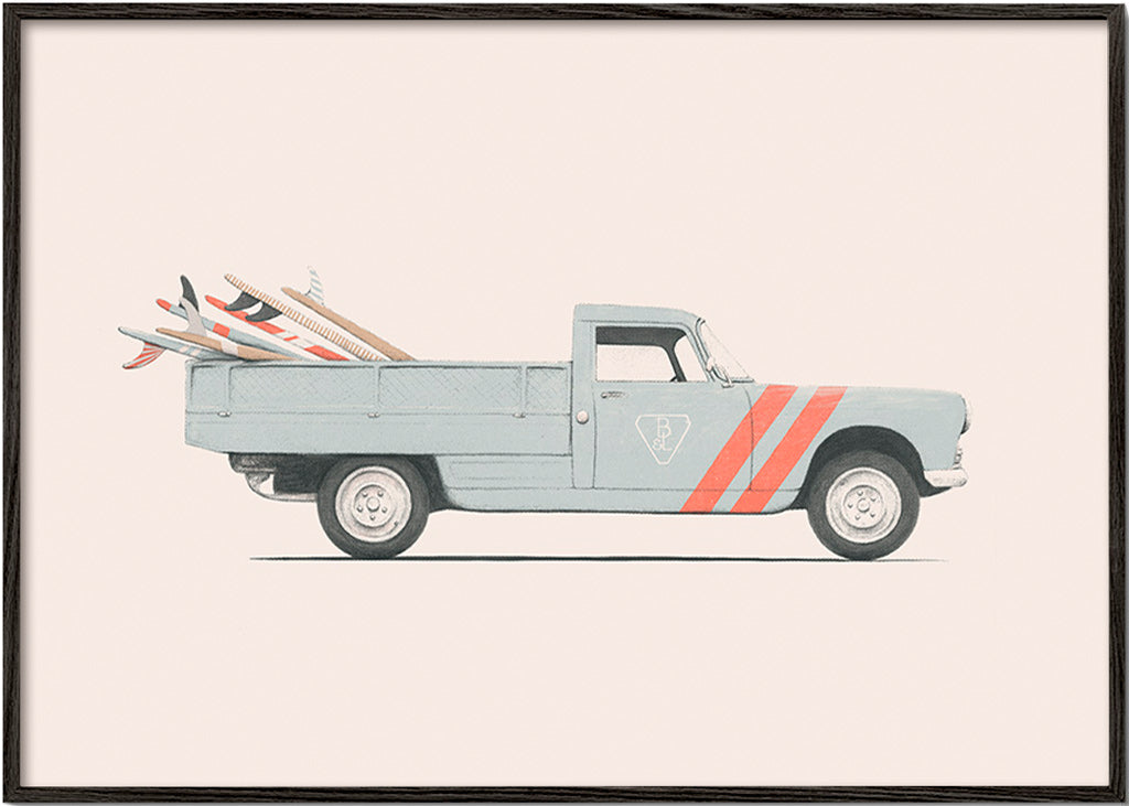 Vintage print pickup met surfplanken