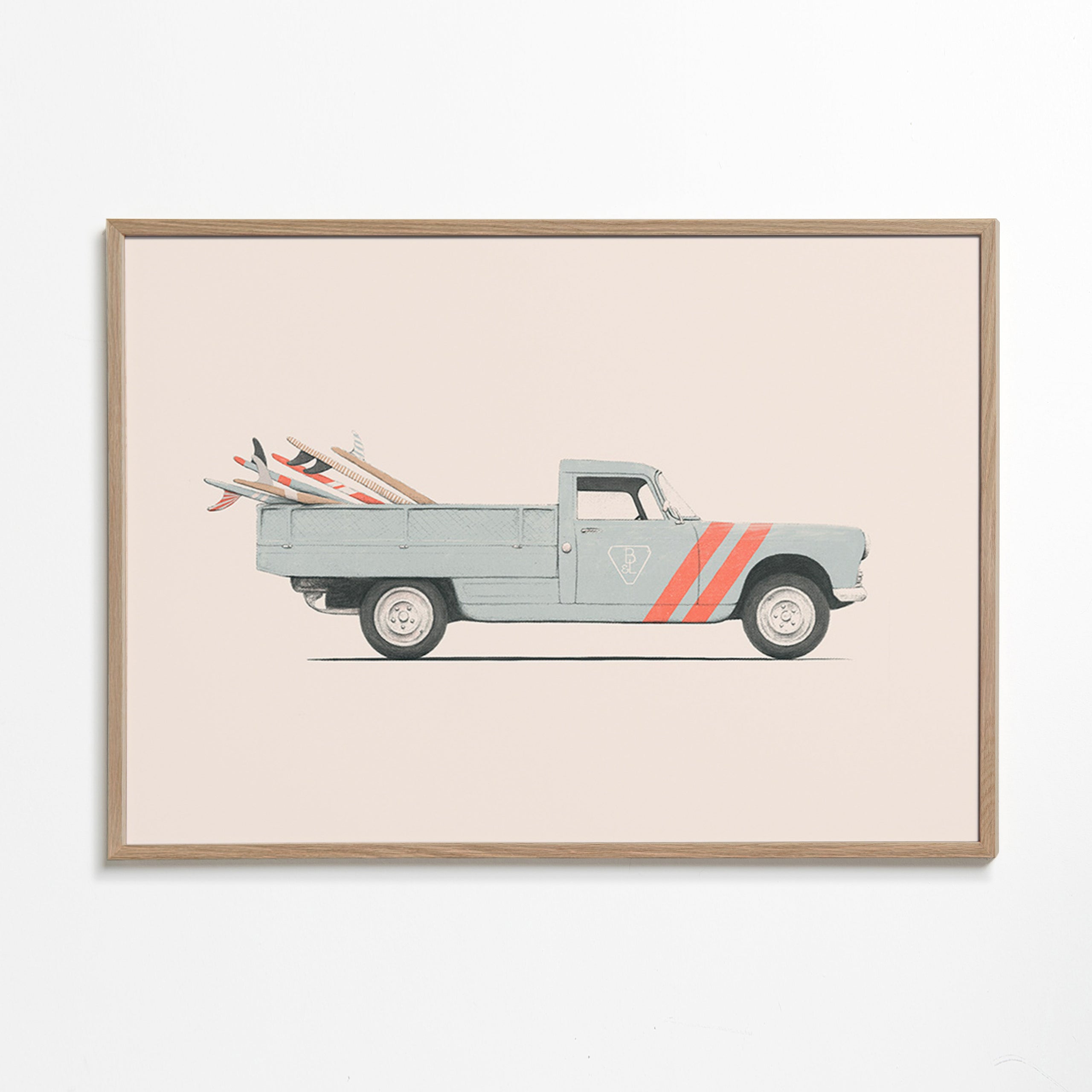 Vintage print pickup met surfplanken