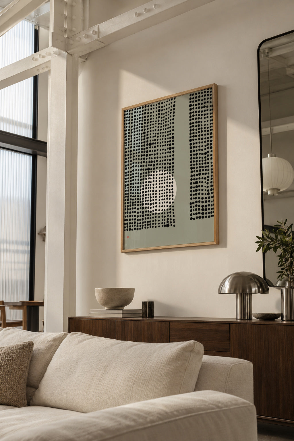 Hidden Moon n° 4 (Behind The Curtains) - Framed poster in an interior