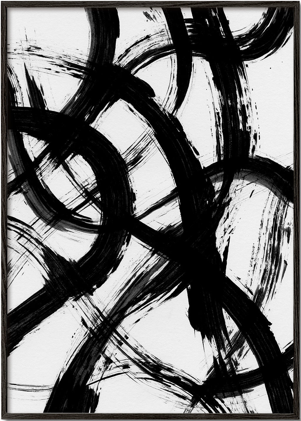 Abstracte kunst met gebarenpenselen in zwart-wit