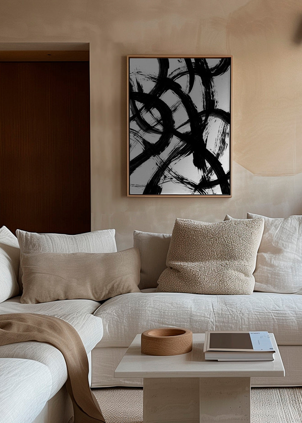 Abstracte kunst met gebarenpenselen in zwart-wit