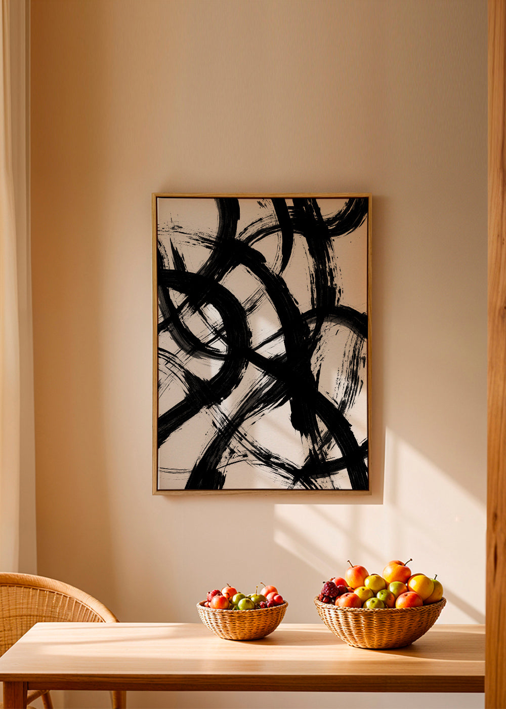 Abstracte kunst met gebarenpenselen in zwart-wit
