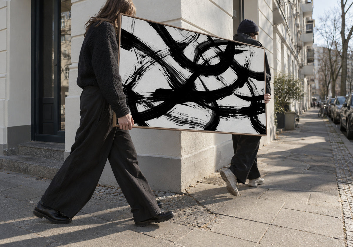 Abstract Brush Strokes 98X - Framed canvas in an interior