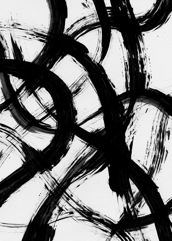 Abstracte kunst met gebarenpenselen in zwart-wit