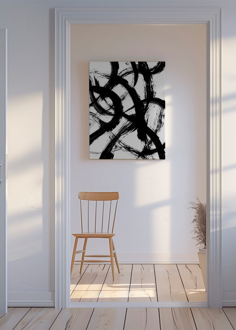 Abstracte kunst met gebarenpenselen in zwart-wit