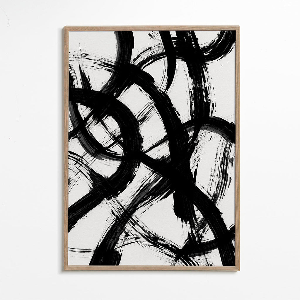 Abstracte kunst met gebarenpenselen in zwart-wit