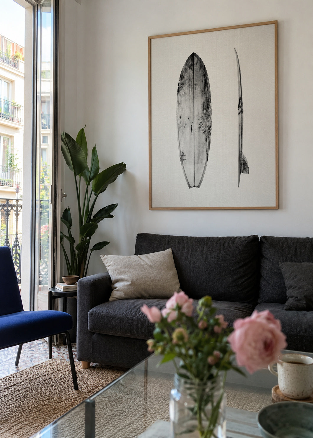Surfboard - Framed poster in an interior