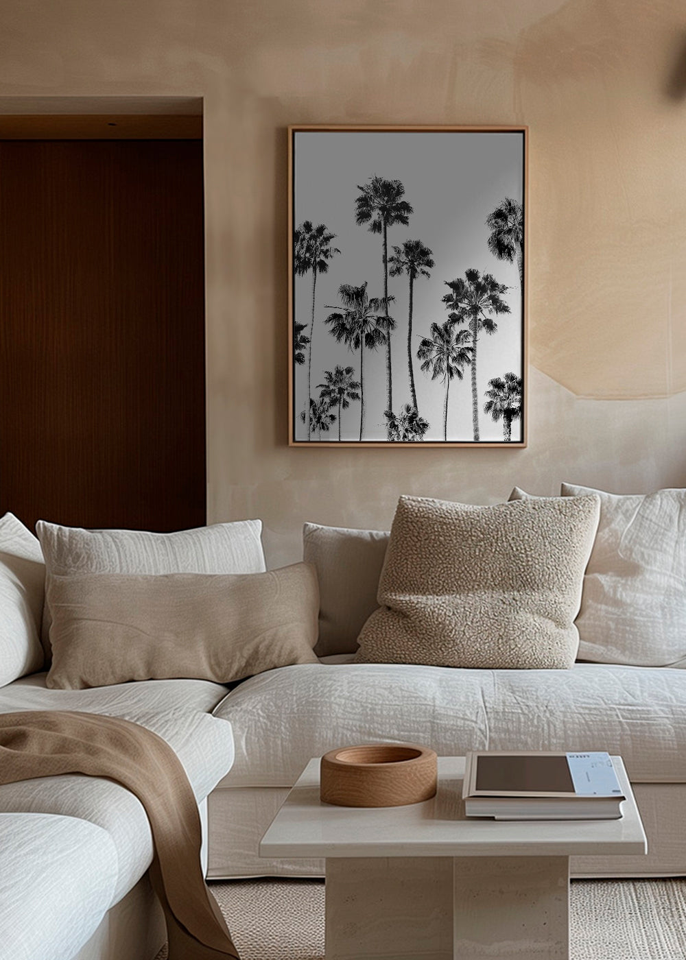 Zwart-wit kunst met hoge palmen