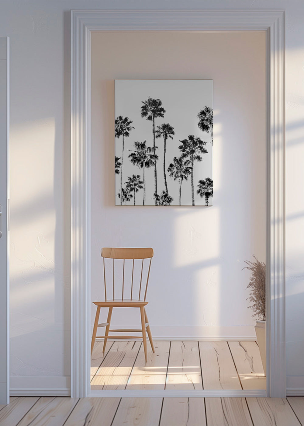Zwart-wit kunst met hoge palmen