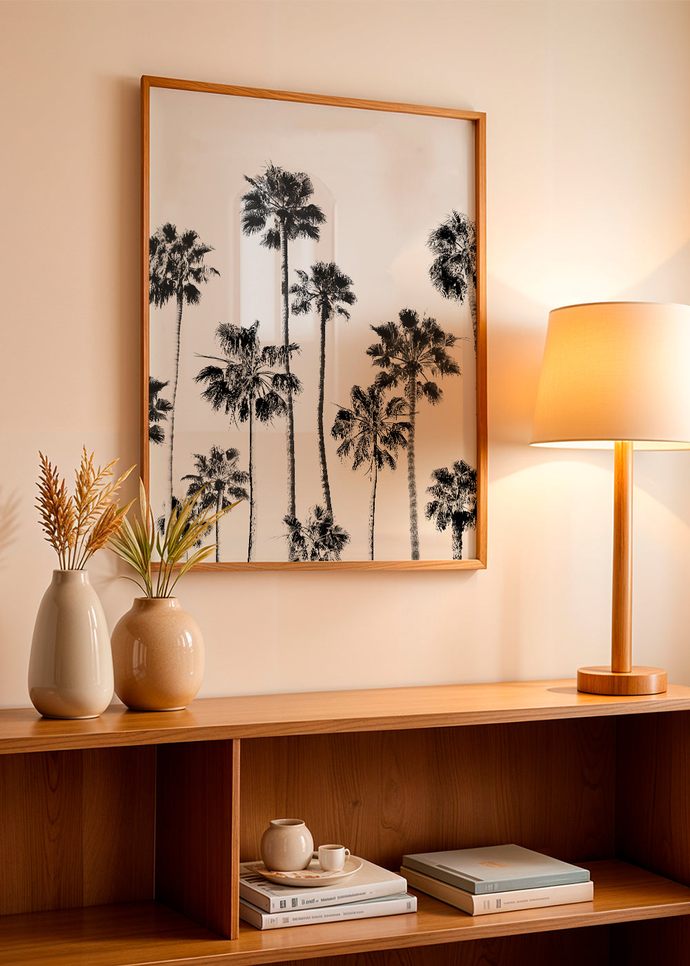 Zwart-wit kunst met hoge palmen
