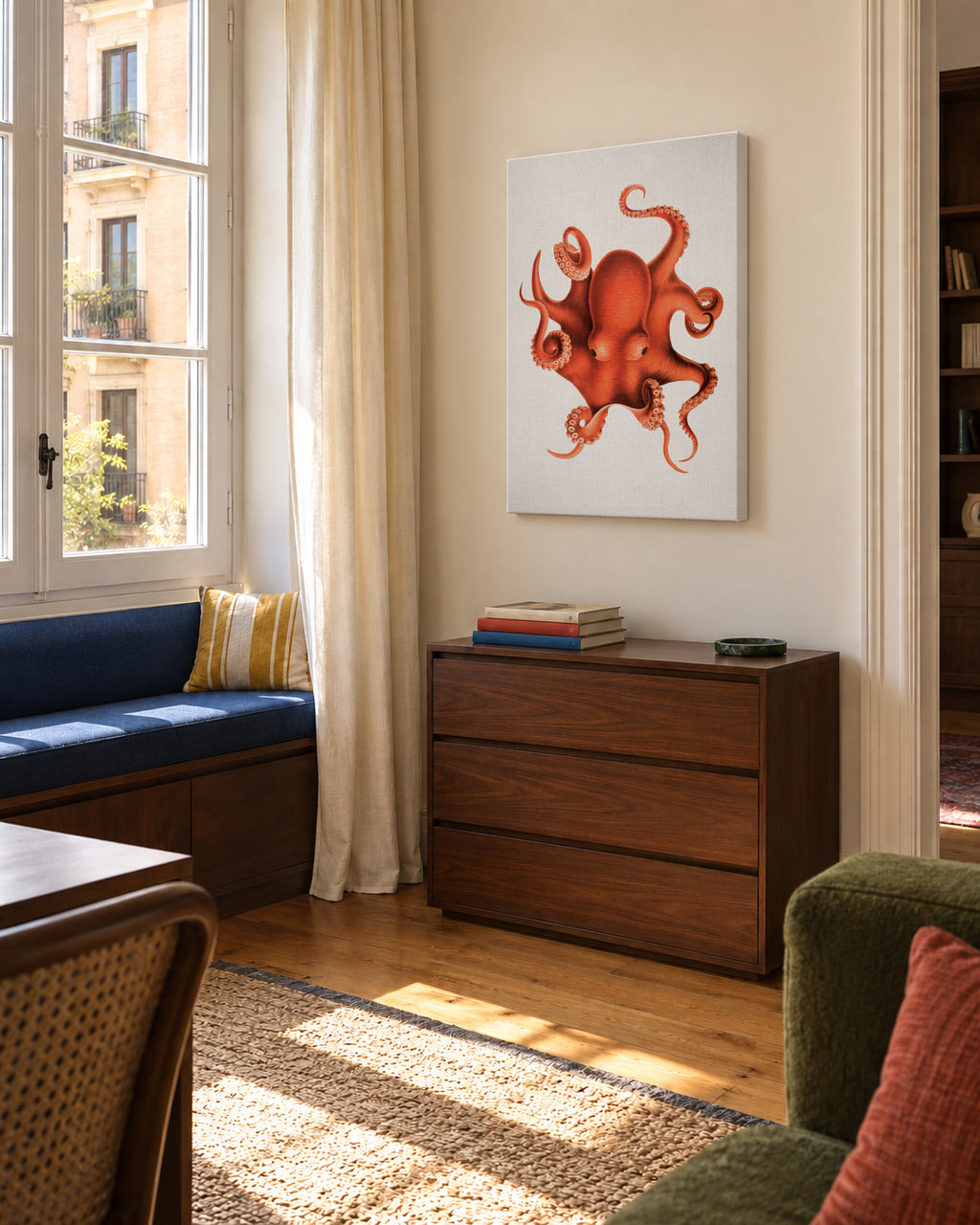 Watercolor Octopus - Unframed canvas in an interior