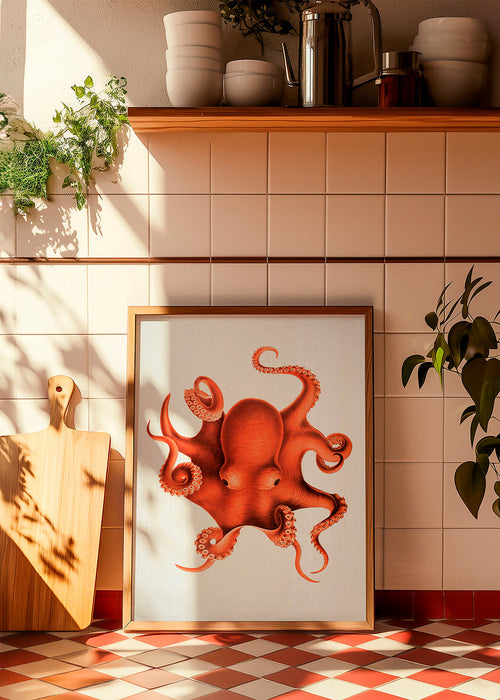 Inktvisillustratie in rood