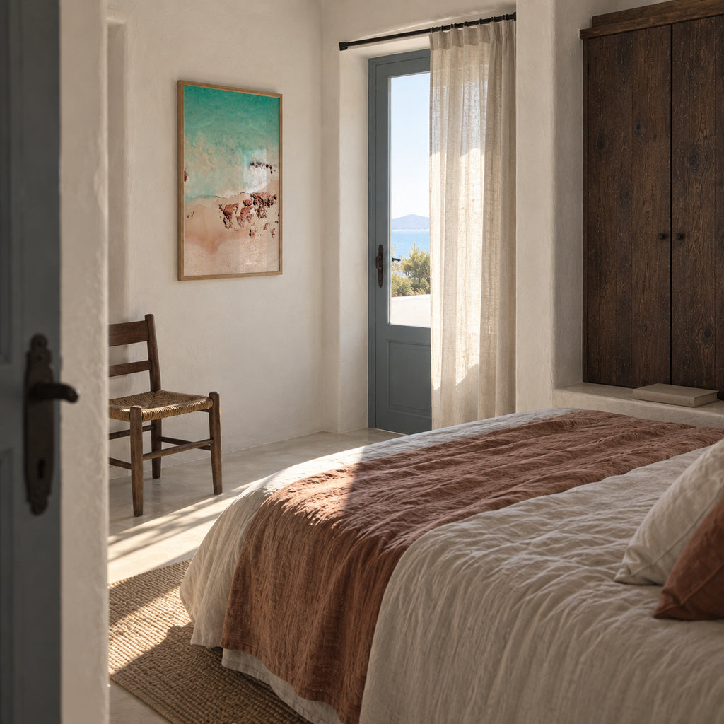Golden Rose Beach - Framed poster in an interior