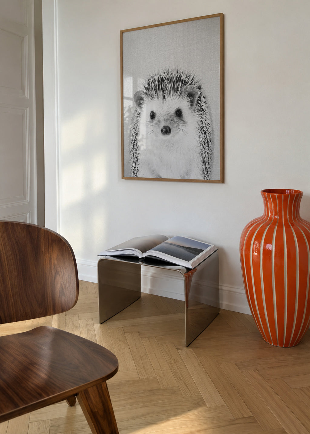 Hedgehog - Black & White - Framed poster in an interior