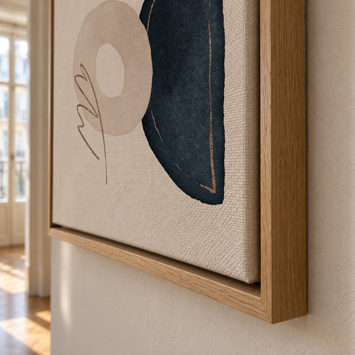 Watercolor Shapes in Navy 2 - Framed canvas detail