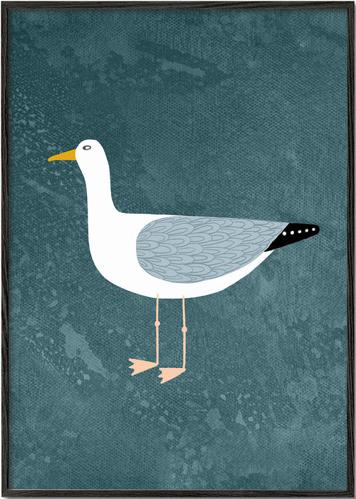 Meeuwillustratie op blauwe achtergrond