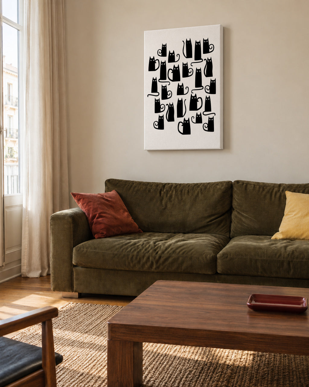 Black Cats - Unframed canvas in an interior