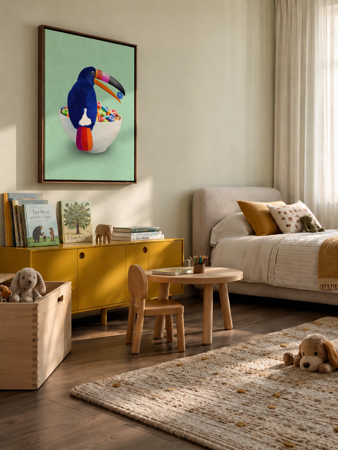 Cereal Toucan - Framed canvas in an interior