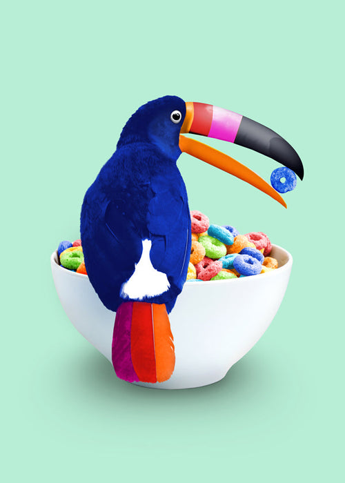 Toekan op cornflakes kunstwerk