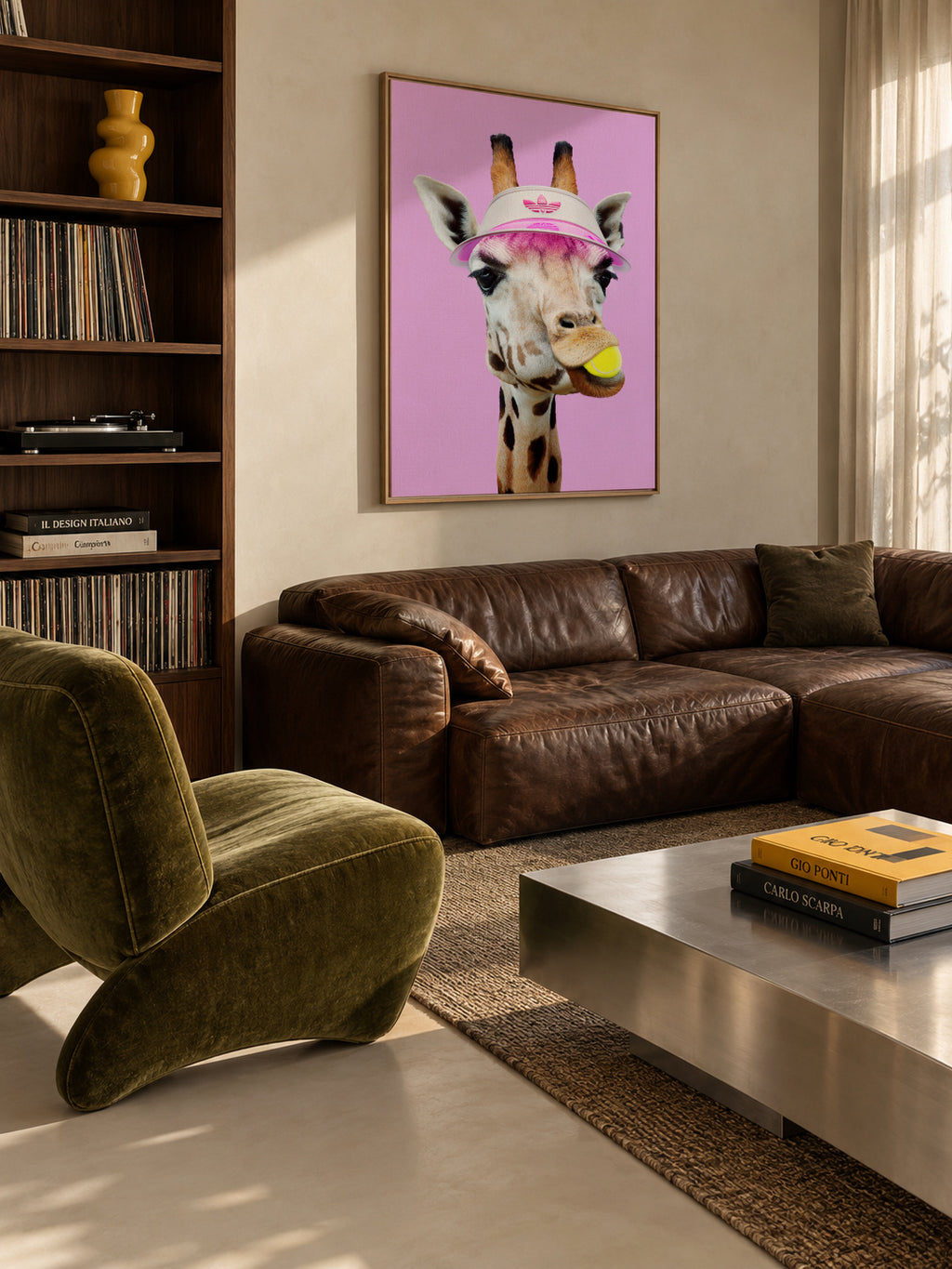 Tennis Giraffe - Framed canvas in an interior