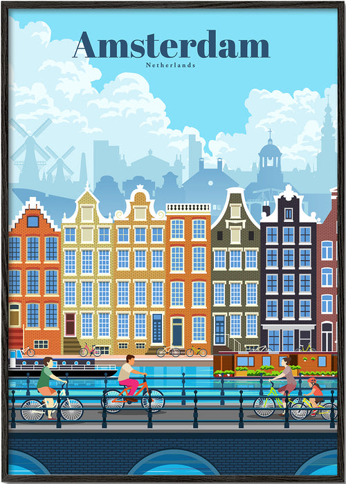 Reisposter Amsterdam grachten met fietsen