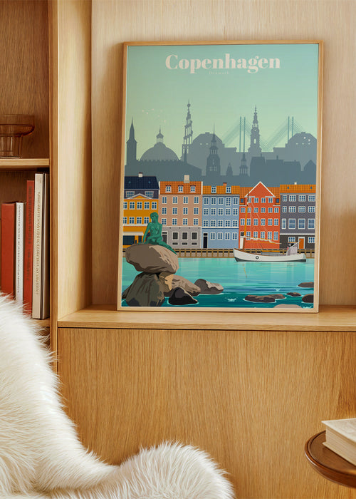 Reisposter: Kopenhagen kleurrijke haven