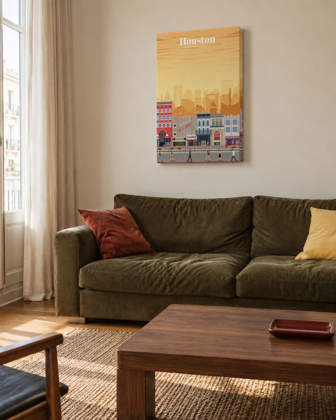 Travel to Houston - Unframed canvas in an interior