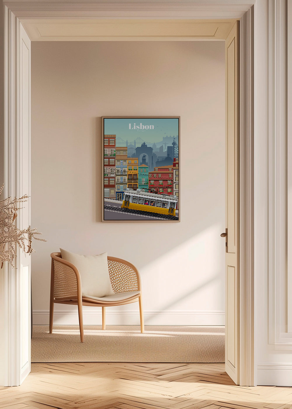 Reisposter: gele tram van Lissabon