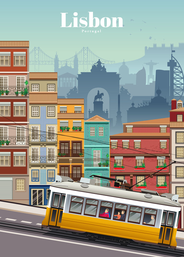 Reisposter: gele tram van Lissabon