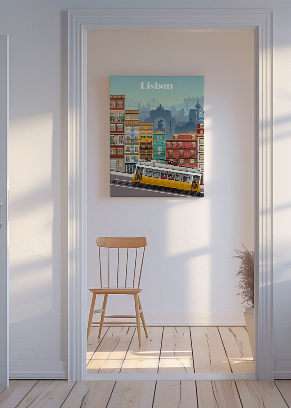 Reisposter: gele tram van Lissabon