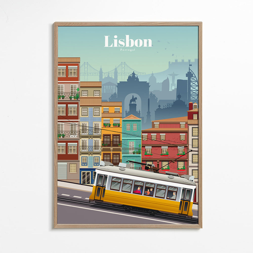 Reisposter: gele tram van Lissabon
