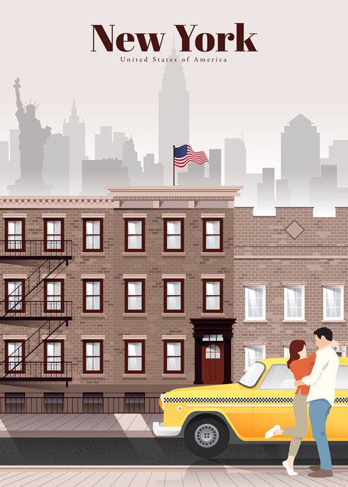 Reisposter New York taxi met koppel