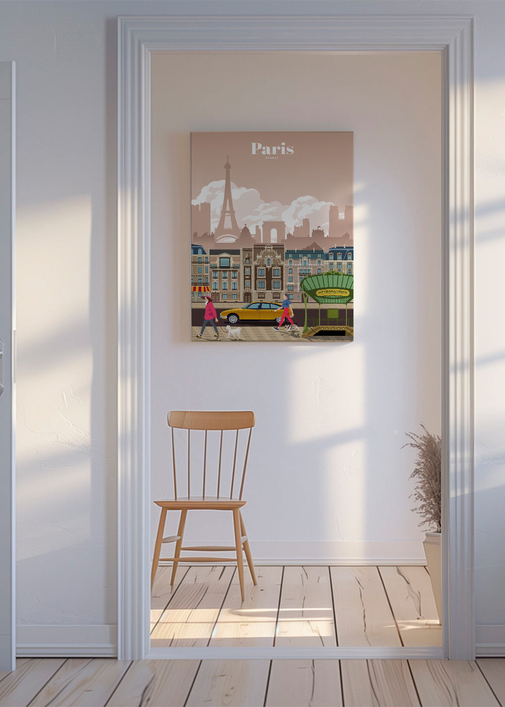 Reisposter Parijs illustratie met metro-ingang