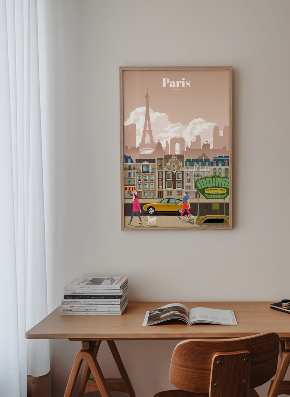 Reisposter Parijs illustratie met metro-ingang