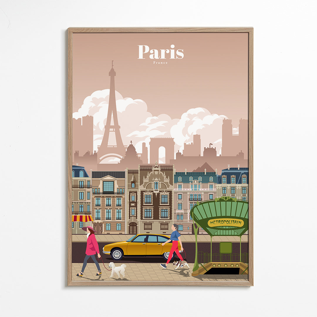 Reisposter Parijs illustratie met metro-ingang